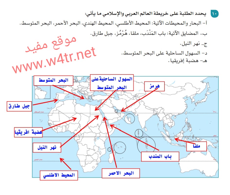 يحدد الطلبة على خريطة العالم العربي والاسلامي ما ياتي الموقع المثالي